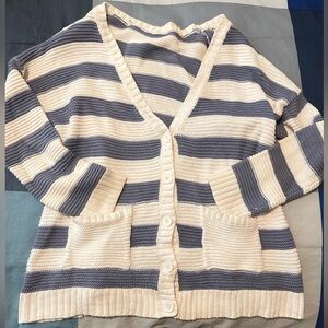 Olive & Oak Striped Cream and Blue Women's Cardigan